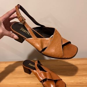 Vintage brown leather heel Sandals made in Italy